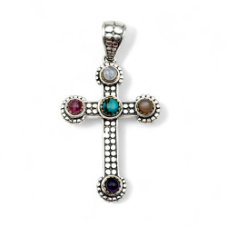Pendentif Argent 925, Laiton et Pierres semi-précieuses