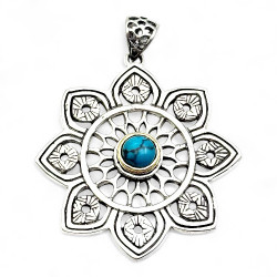 Pendentif Argent 925, laiton et Turquoise