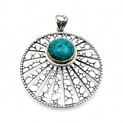 Pendentif Argent 925, laiton et Turquoise