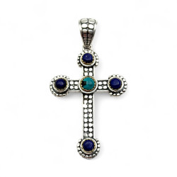 Pendentif Argent 925, Laiton, Turquoise et Lapis lazuli