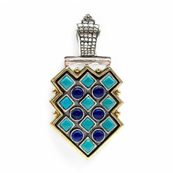 Pendentif en Argent 925, Laiton, Turquoise et Lapis lazuli