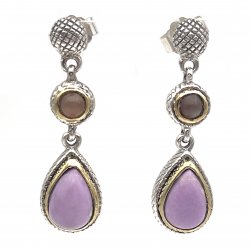 Silver and Brass Earrings with Semi-Precious Stone