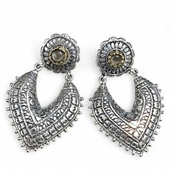 Silver and Brass Earrings with smoky quartz