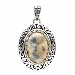 Silver and Brass Pendant with Ocean Jasper