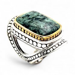 Silver and Brass Ring with african turquoise