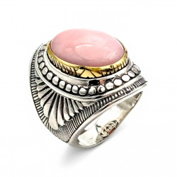 Silver and Brass Ring with pink Opal