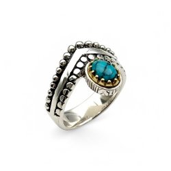 Silver and Brass Ring with Semi-Precious Stone