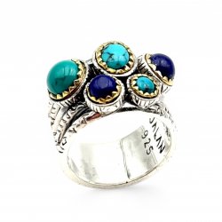 Silver and Brass Ring with Semi-Precious Stones