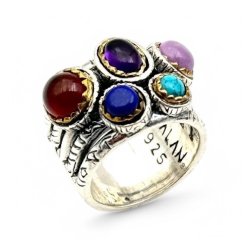Silver and Brass Ring with Semi-Precious Stones