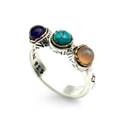 Silver and Brass Ring with Semi-Precious Stones