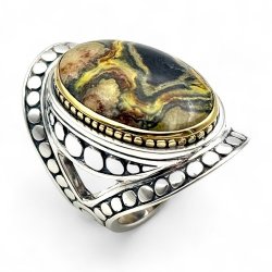 Silver and Brass Ring with Semi-Precious Stones