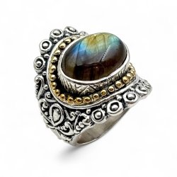 Silver and Brass Ring with Semi-Precious Stones