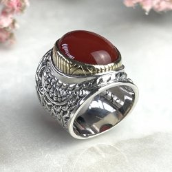 Silver & Brass ring with Carnelian
