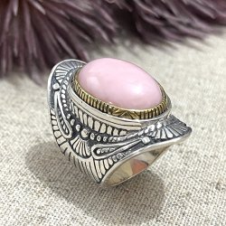 Silver & brass ring with Pink Opal