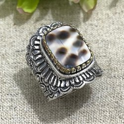 Silver & Brass ring with semi-precious stone