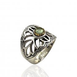 Sterling silver and brass ring with semi-precious stone