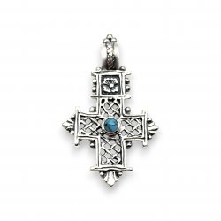 Sterling silver cross pendant with semi-precious stone