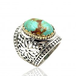 Sterling silver ring with brass and semi-precious stone