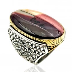 Sterling silver ring with brass and semi-precious stone