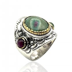 Sterling silver ring with brass and semi-precious stone
