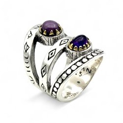 Bague Argent 925 et laiton avec améthyste & phosphosidérite