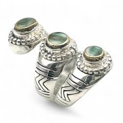 Bague Argent 925 et laiton avec coquillage vert