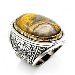 Bague Argent 925 et laiton avec pierres semi-précieuses