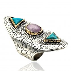 Bague Argent 925 et laiton avec pierres semi-précieuses