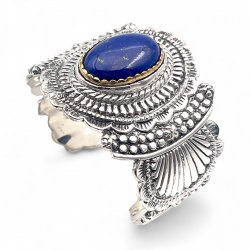 Silver and Brass bracelet with semi-precious stone