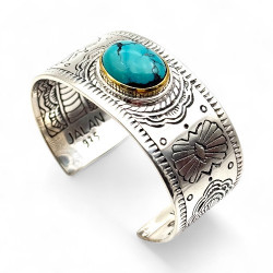 Silver and brass bracelet with semi-precious stone