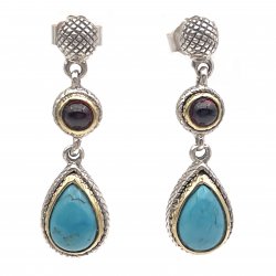 Silver and Brass Earrings with Semi-Precious Stone