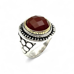 Silver and Brass Ring with faceted carnelian