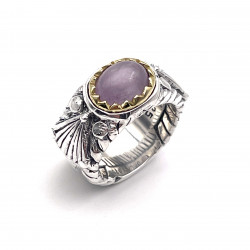 Silver and Brass Ring with Kunzite