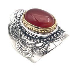 Silver and Brass Ring with Semi-Precious Stone