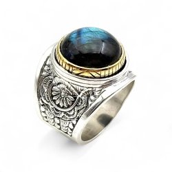 Silver and Brass Ring with Semi-Precious Stones