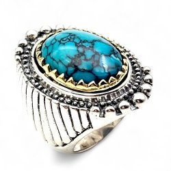 Silver and Brass Ring with Semi-Precious Stones
