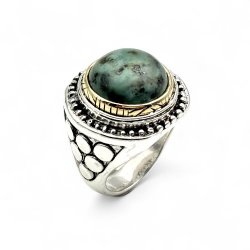 Silver and Brass Ring with Semi-Precious Stones