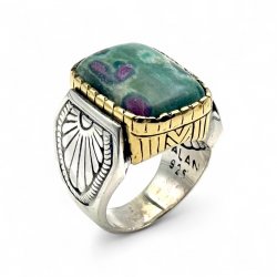 Silver and Brass Ring with Semi-Precious Stones