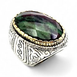 Silver and Brass Ring with Semi-Precious Stones