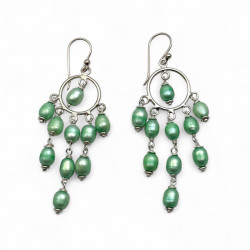 Silver and green pearl earrings