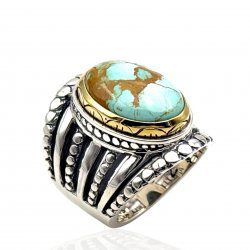 Sterling silver ring with brass and semi-precious stone
