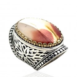 Sterling silver ring with brass and semi-precious stone