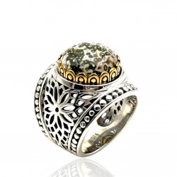 Sterling silver ring with brass and semi-precious stone