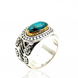 Sterling silver ring with brass and semi-precious stone