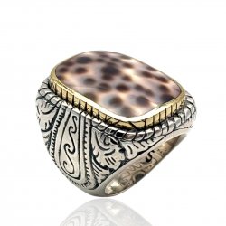 Sterling silver ring with brass and semi-precious stone