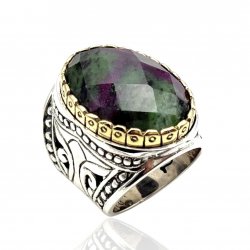 Sterling silver ring with brass and semi-precious stone