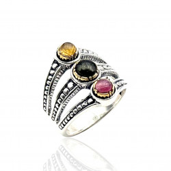 Sterling silver ring with brass and tourmalines