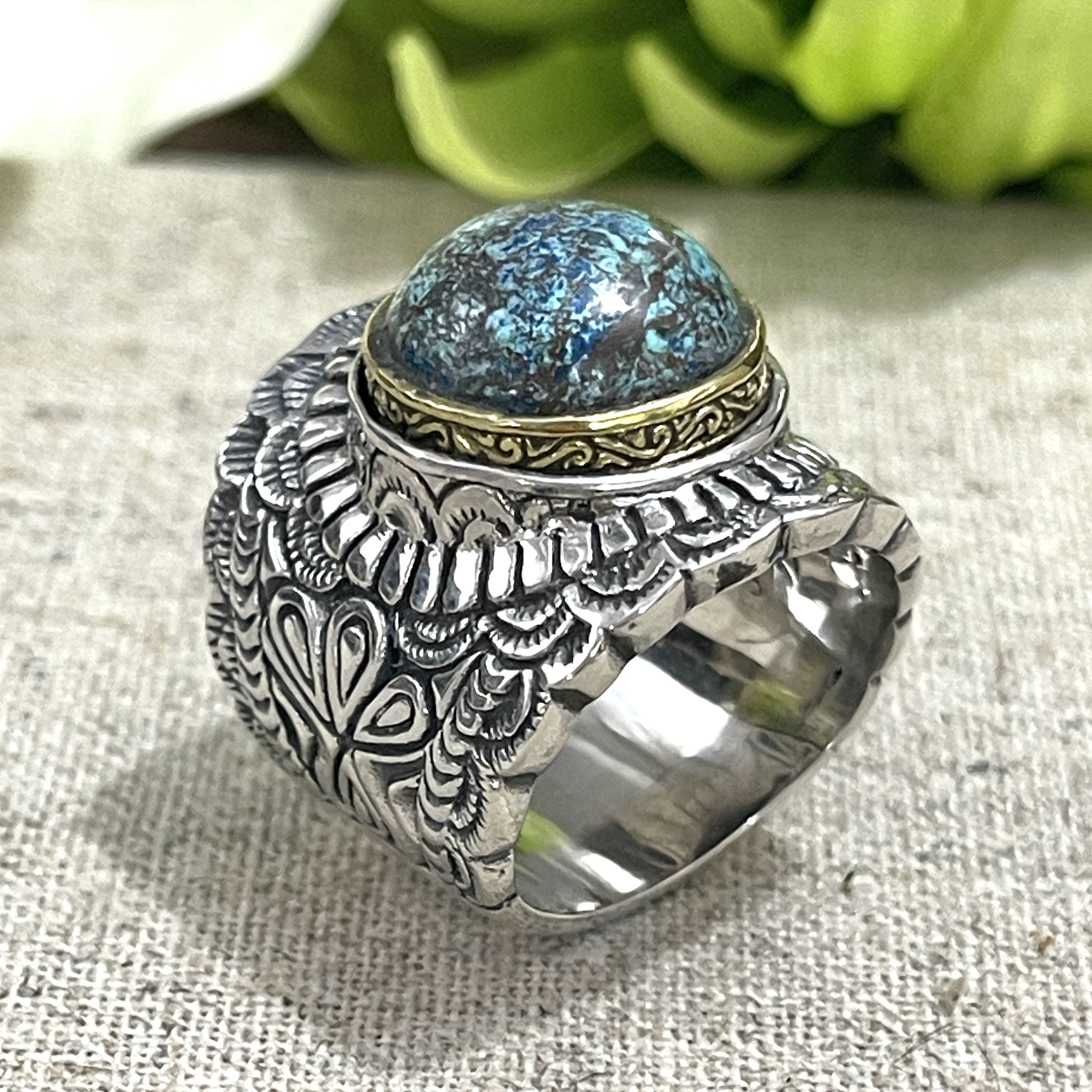 Bague Argent et Laiton avec Pierre Semi-Précieuse