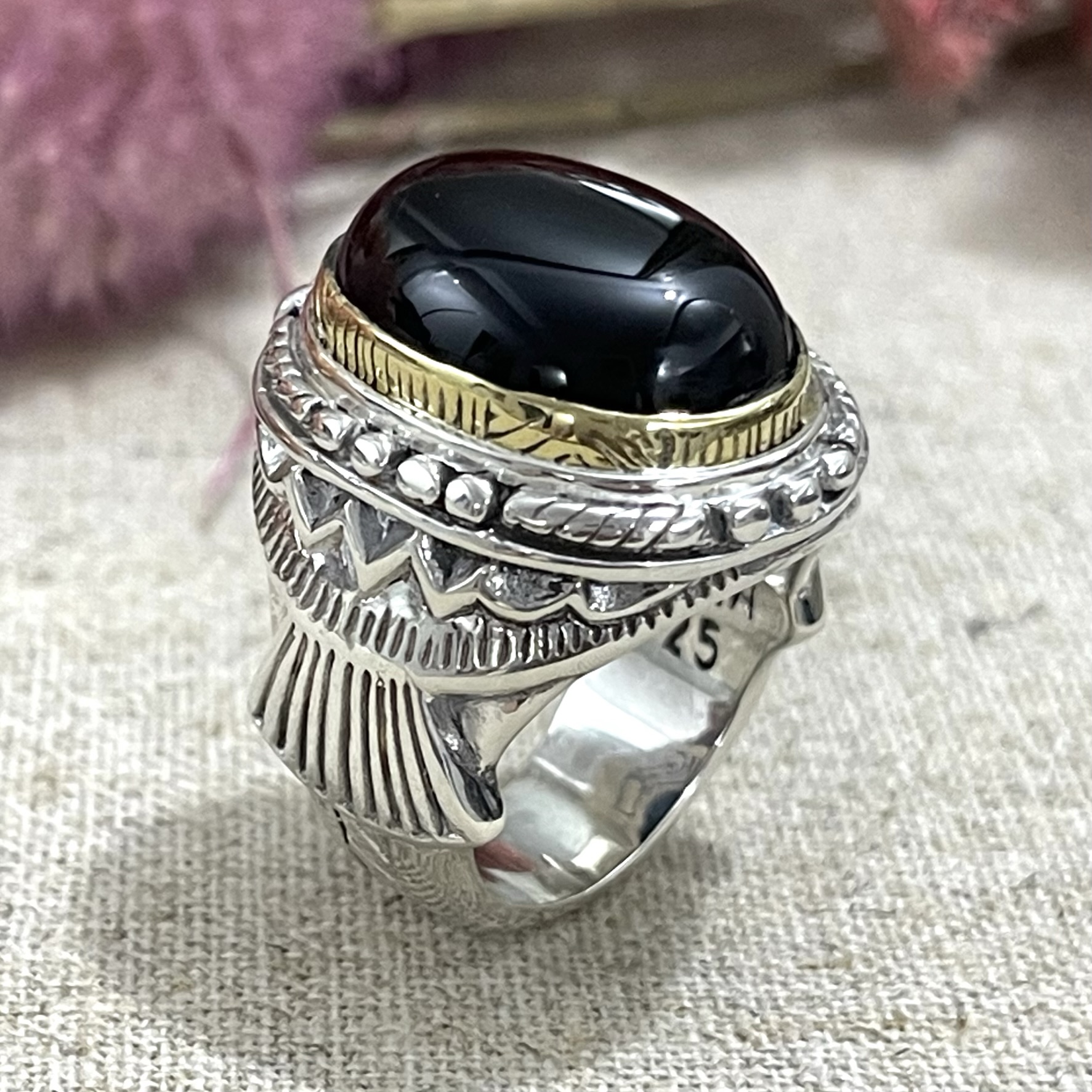 Bague Argent et Laiton avec Pierre Semi-Précieuse