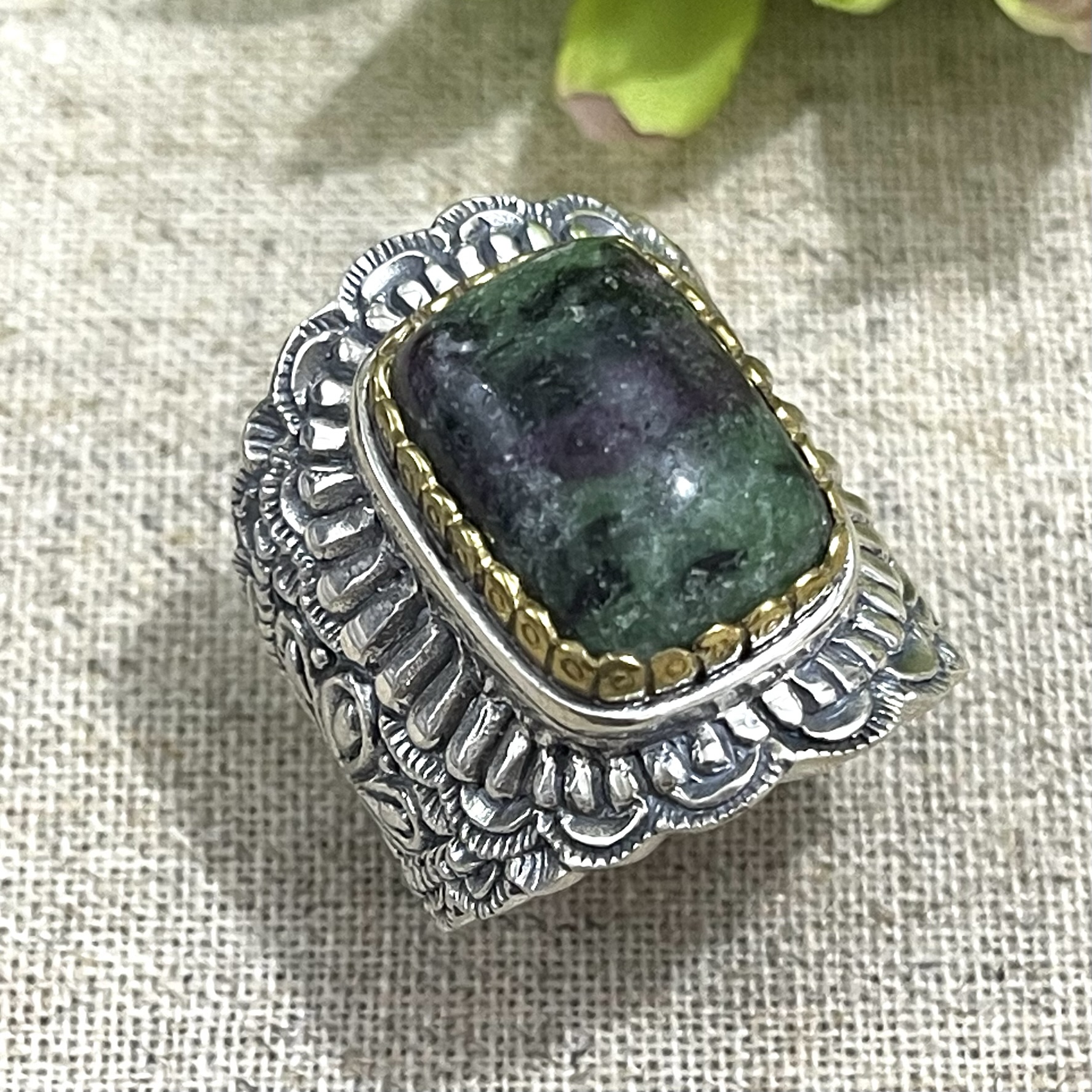 Bague Argent Laiton avec pierre semi pr cieuse Jalan Jalan